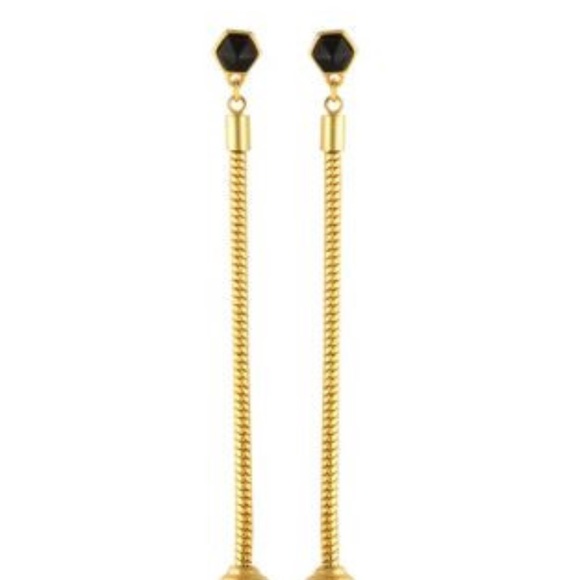 NWT CC SKYE GOLD GEO BLACK ONYX DAGGER LONG GOLD CHAIN EARRINGS. - Picture 7 of 7